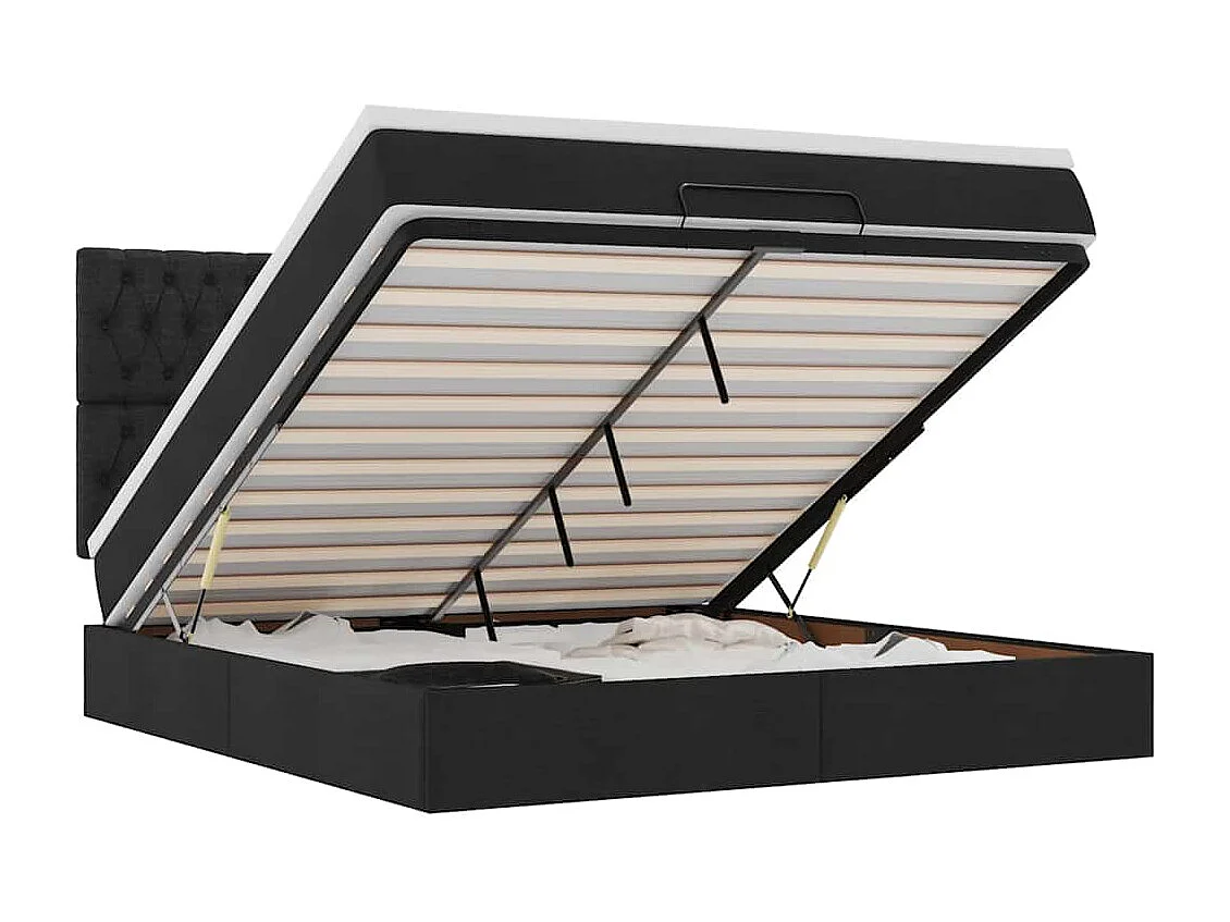 Ottoman-Bett mit Matratze & LEDs Schwarz 180x200 cm Stoff