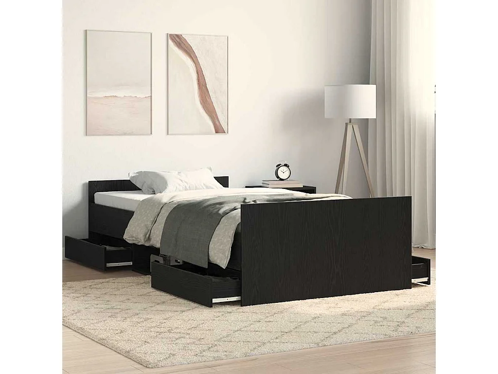 Bedframe met hoofdeinde Zwart eiken 90 x 200 cm Bewerkt hout