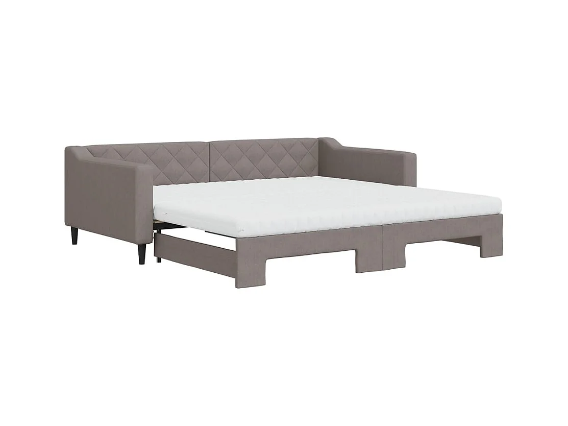 Lit de jour avec gigogne et matelas taupe 100x200 cm tissu
