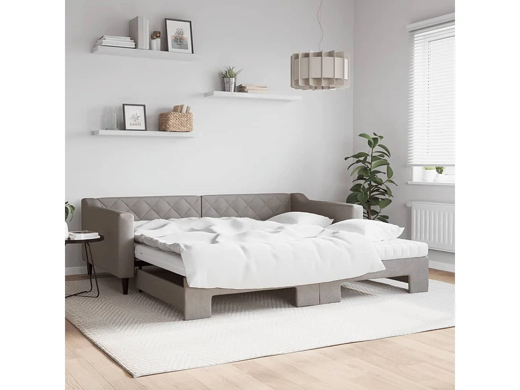 Tagesbett Ausziehbar mit Matratzen Taupe 100x200 cm Stoff
