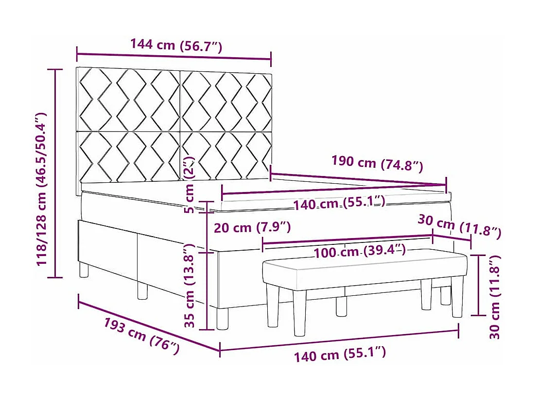 Lit à ressorts avec matelas Marron foncé 140 x 190 cm tissu