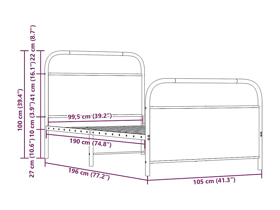 Bettgestell ohne Matratze 100x190 cm Braun Eichen-Optik