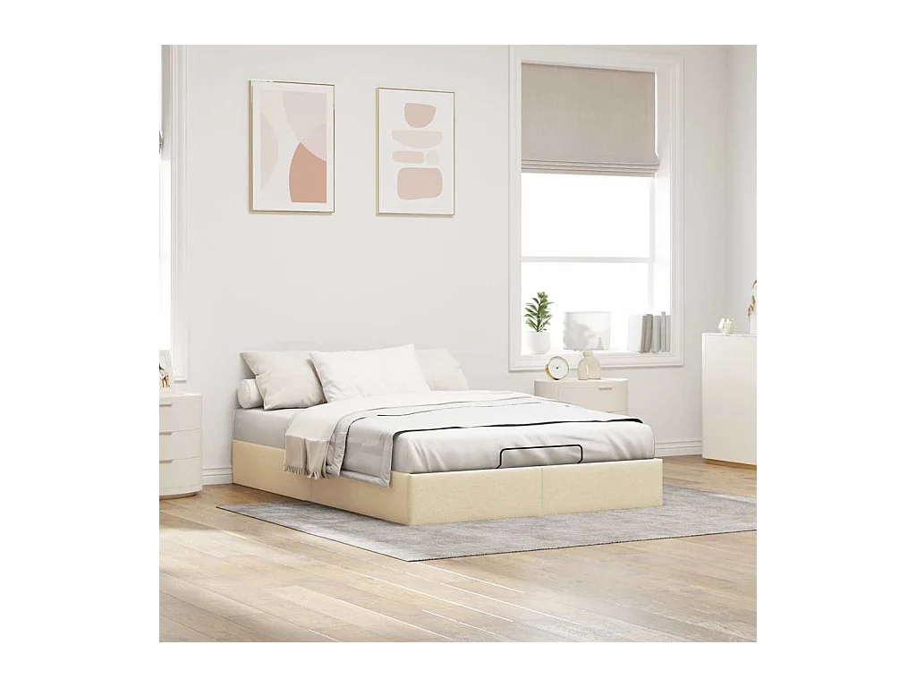 Cadre de lit ottoman sans matelas crème 140x190 cm tissu