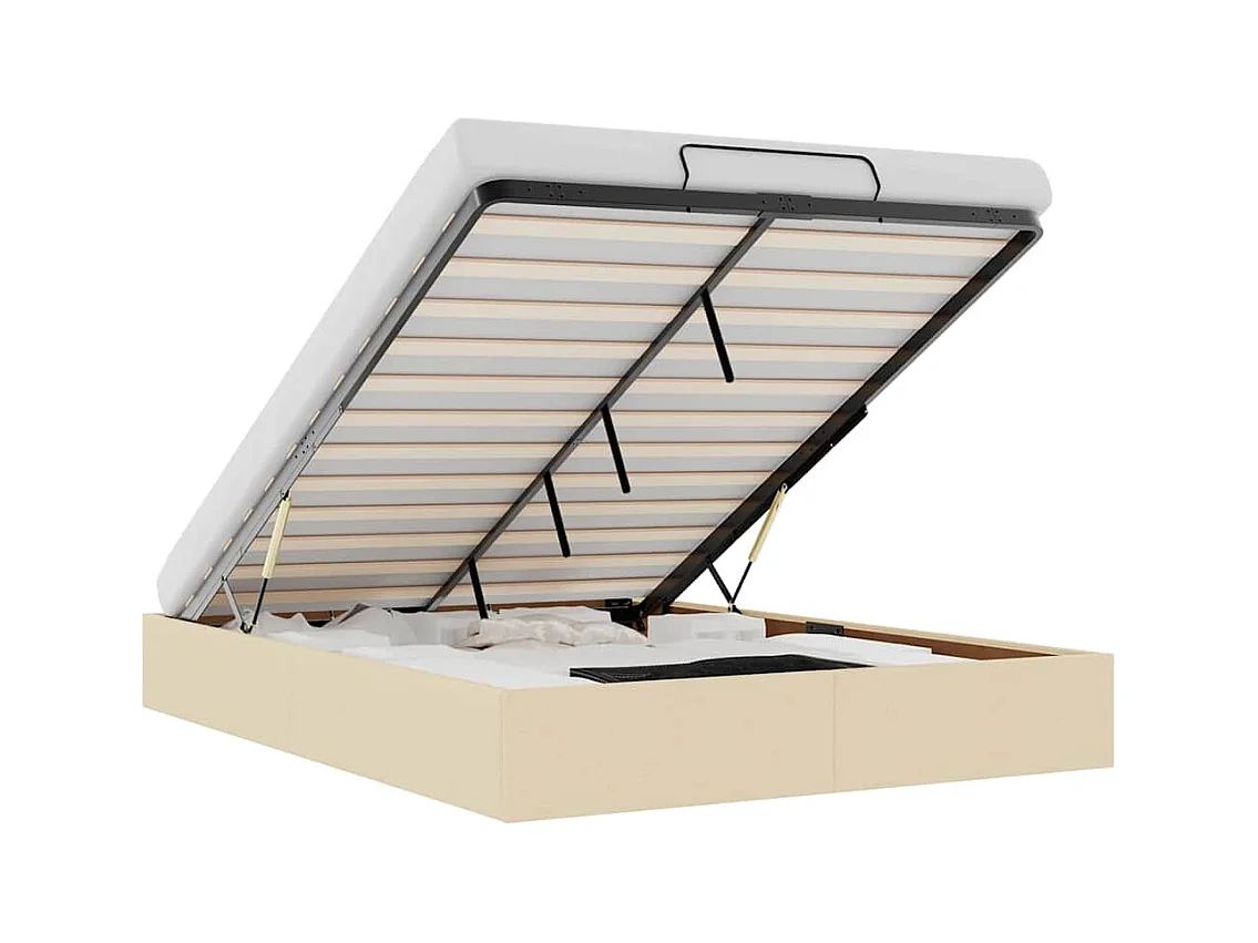 Cadre de lit ottoman sans matelas crème 140x190 cm tissu