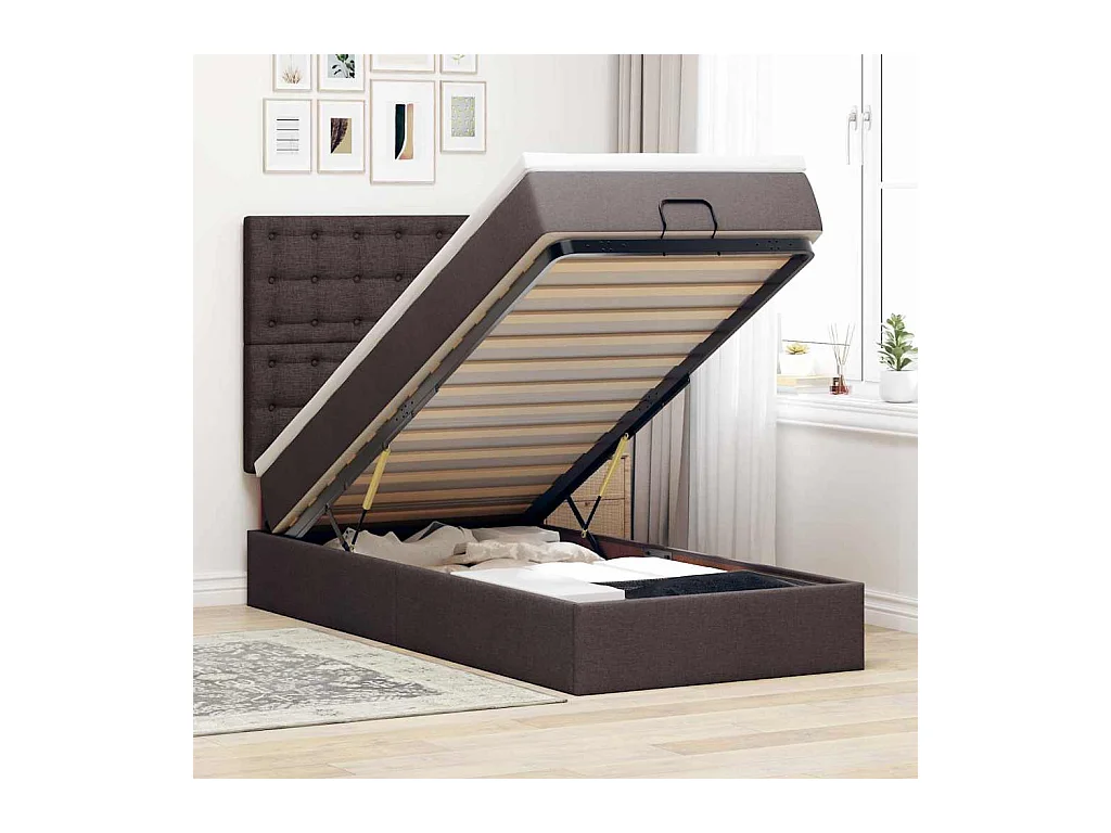 Ottoman-Bett mit Matratze Dunkelbraun 90x190 cm Stoff