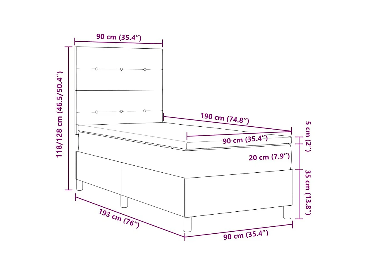 Lit à ressorts avec matelas Bleu 90 x 190 cm tissu