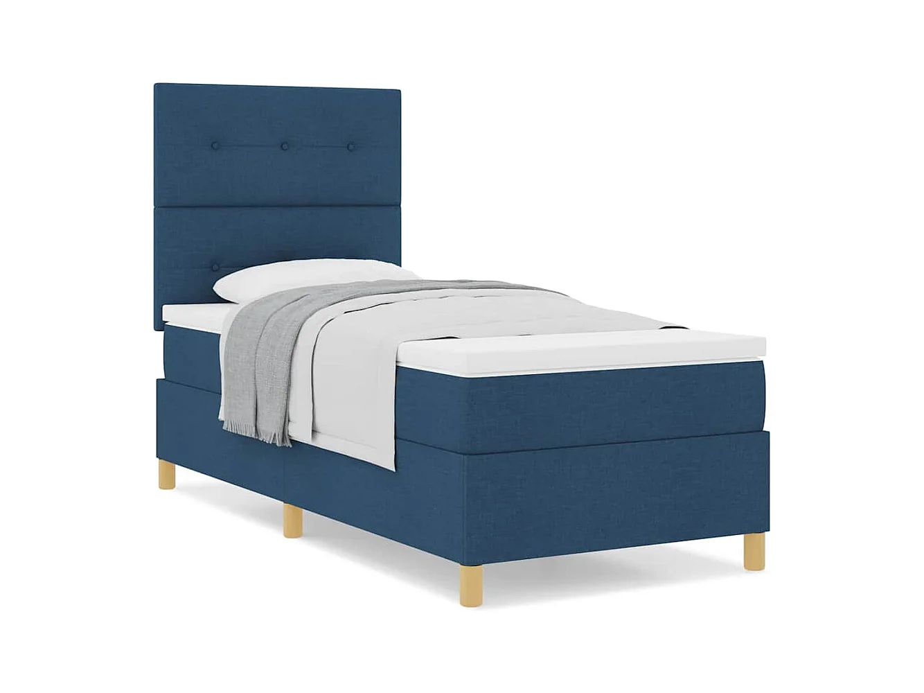 Lit à ressorts avec matelas Bleu 90 x 190 cm tissu