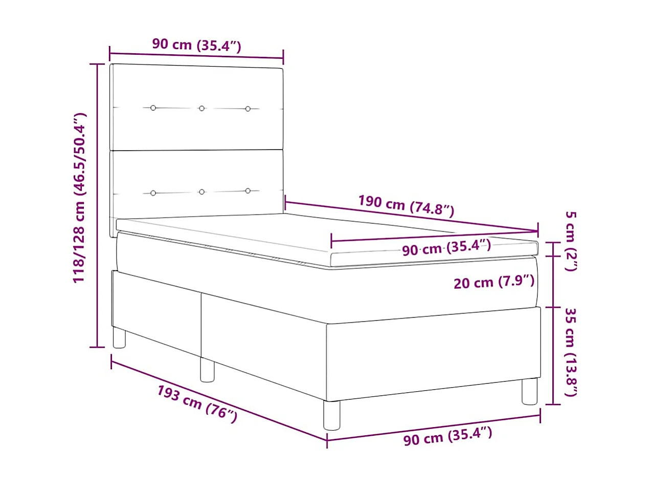 Lit à ressorts avec matelas Bleu 90 x 190 cm tissu