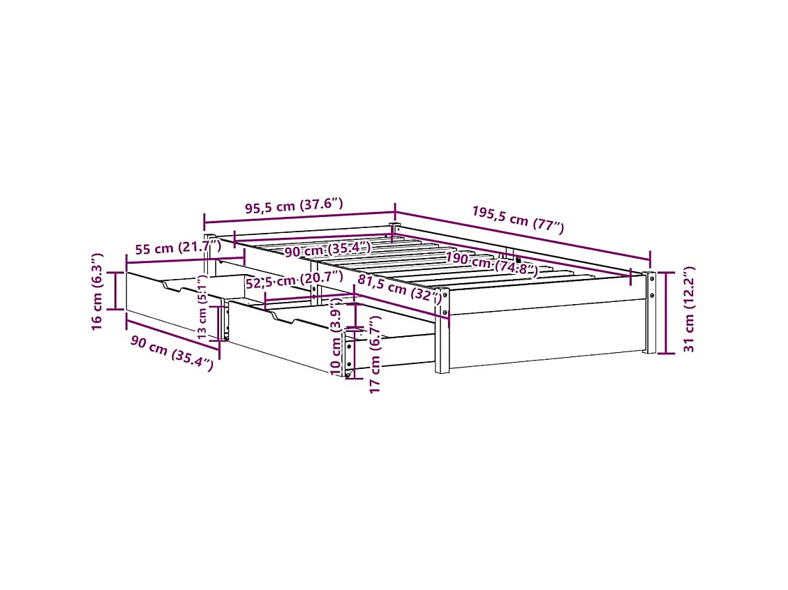 Cadre de lit sans matelas blanc 90x190 cm bois de pin massif