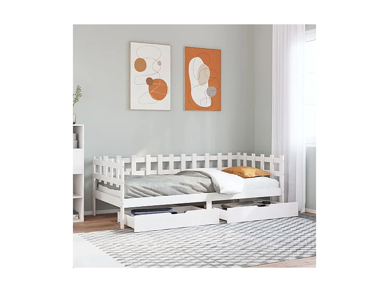 Tagesbett mit Schubladen Weiß 90x200 cm Kiefernholz