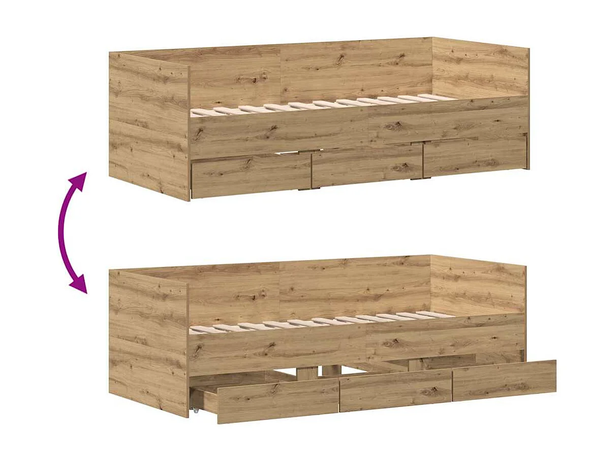 Lit d'appoint Chêne artisanal 90 x 200 cm Bois d'ingénierie