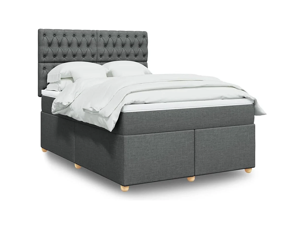 Cama box spring con colchón tela gris oscuro 140x200 cm