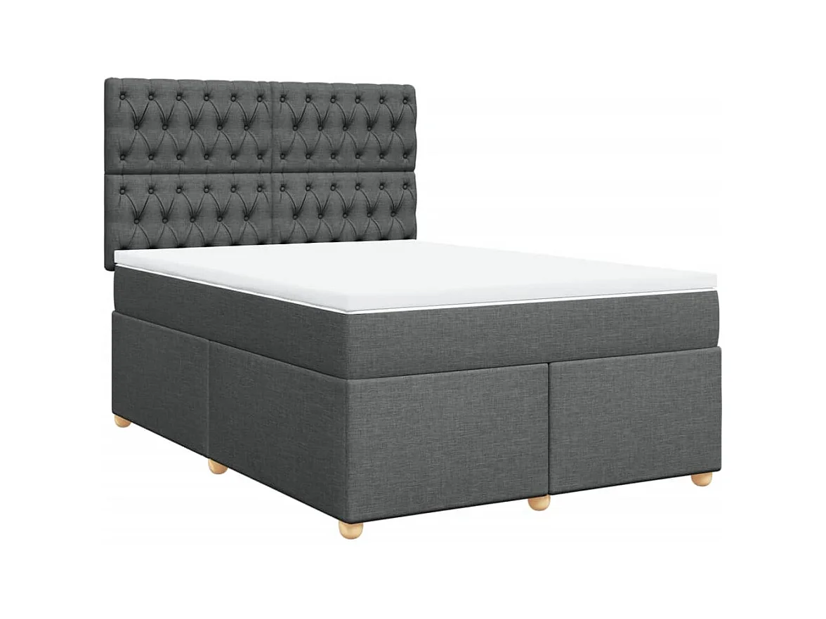 Cama box spring con colchón tela gris oscuro 140x200 cm