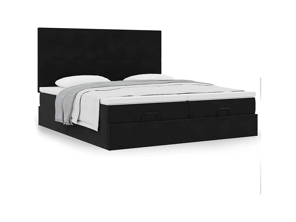 Struttura Letto Pouf con Materassi Nero 160x200 cm in Velluto