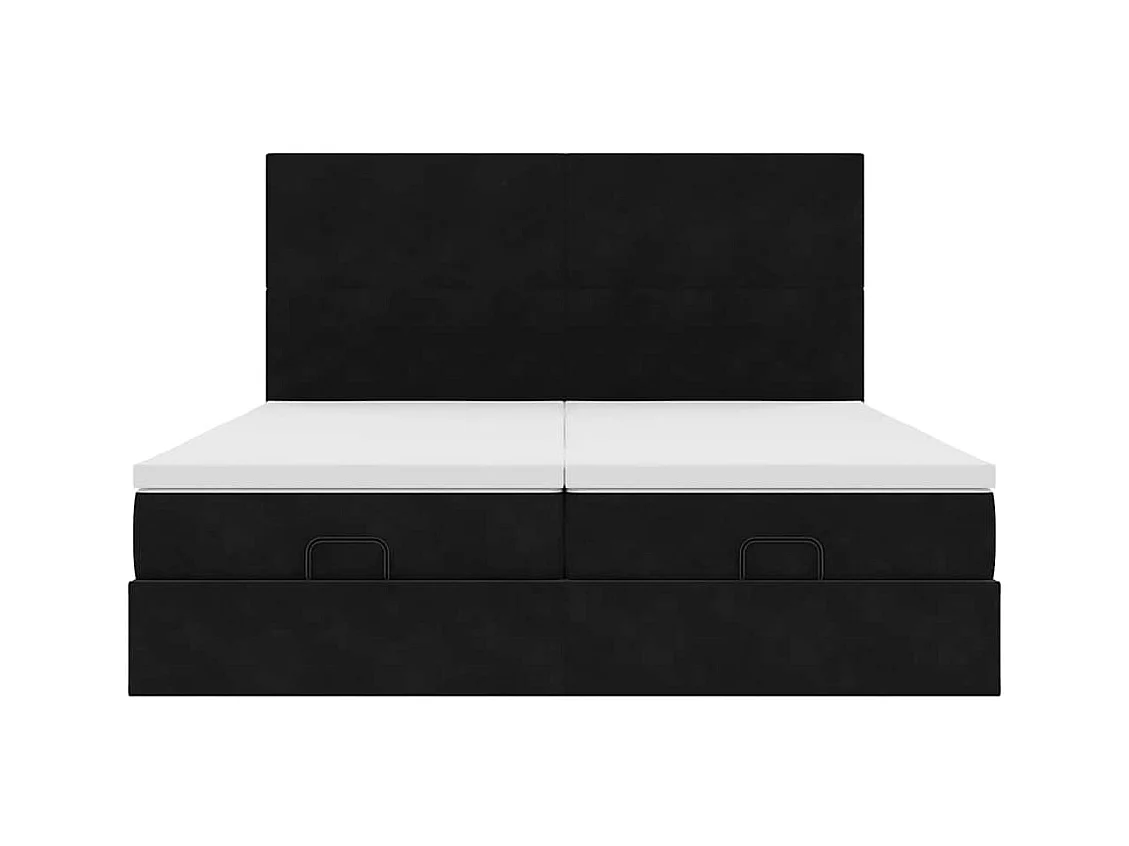 Struttura Letto Pouf con Materassi Nero 160x200 cm in Velluto