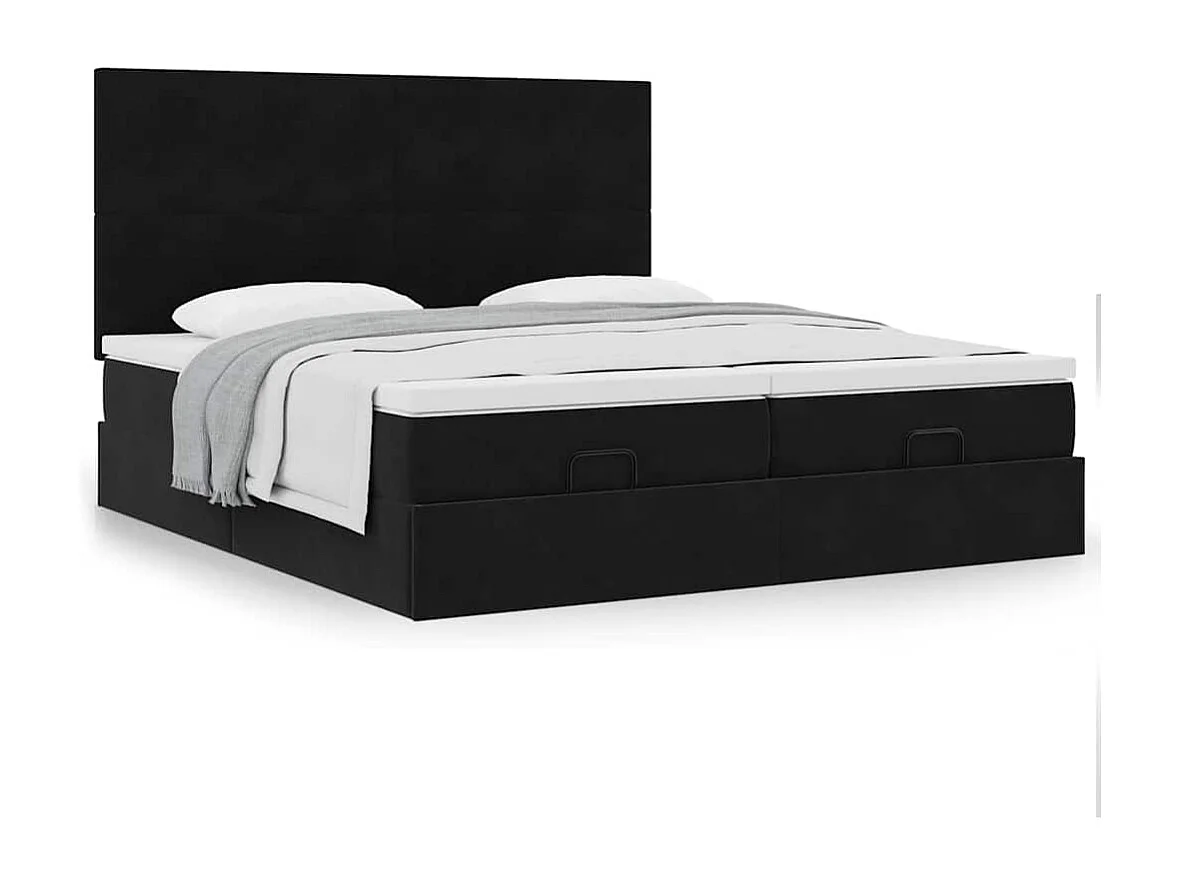 Cadre de lit ottoman avec matelas noir 160x200 cm velours