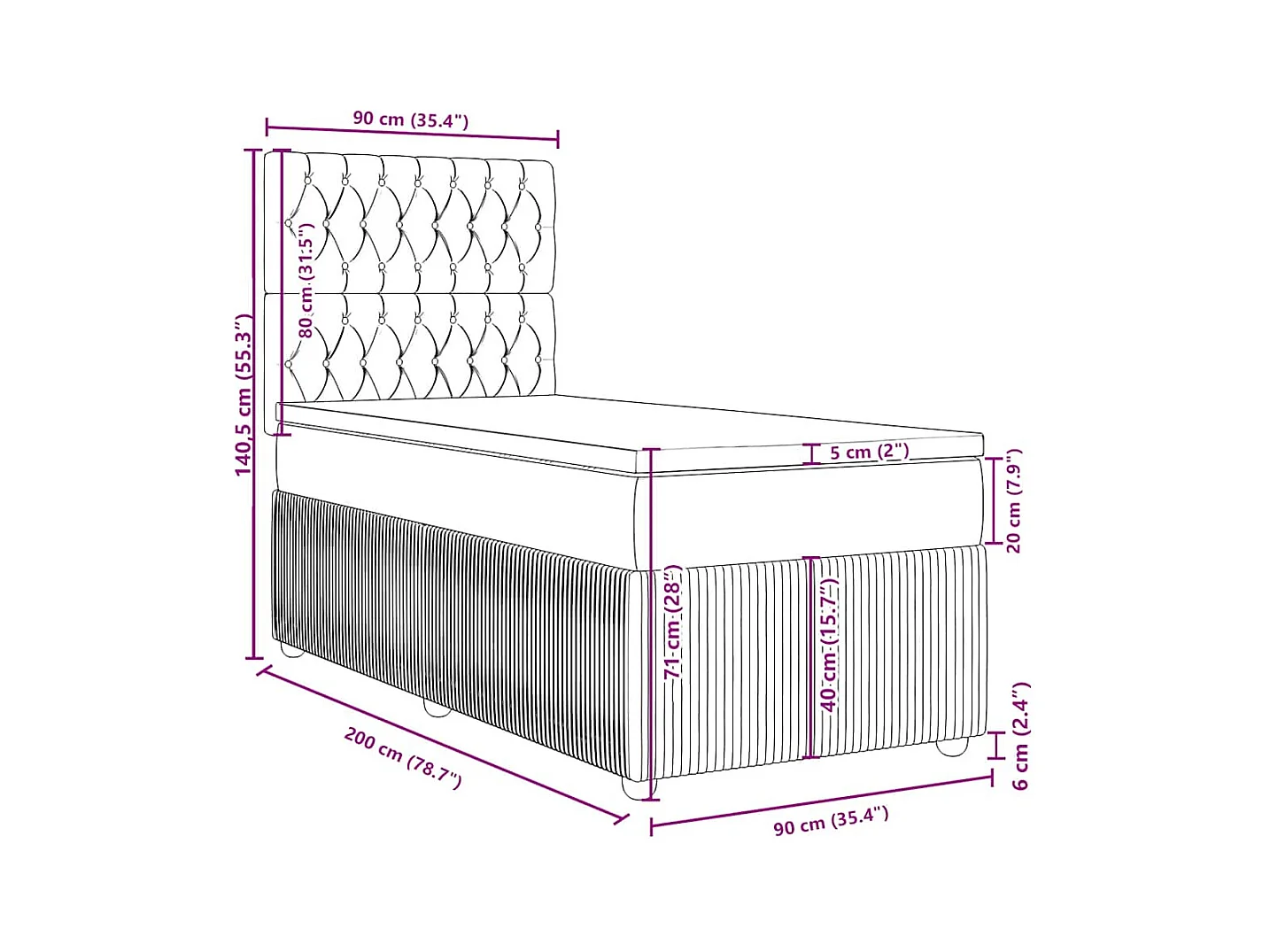 Sommier à lattes de lit avec matelas Crème 90x200 cm Tissu