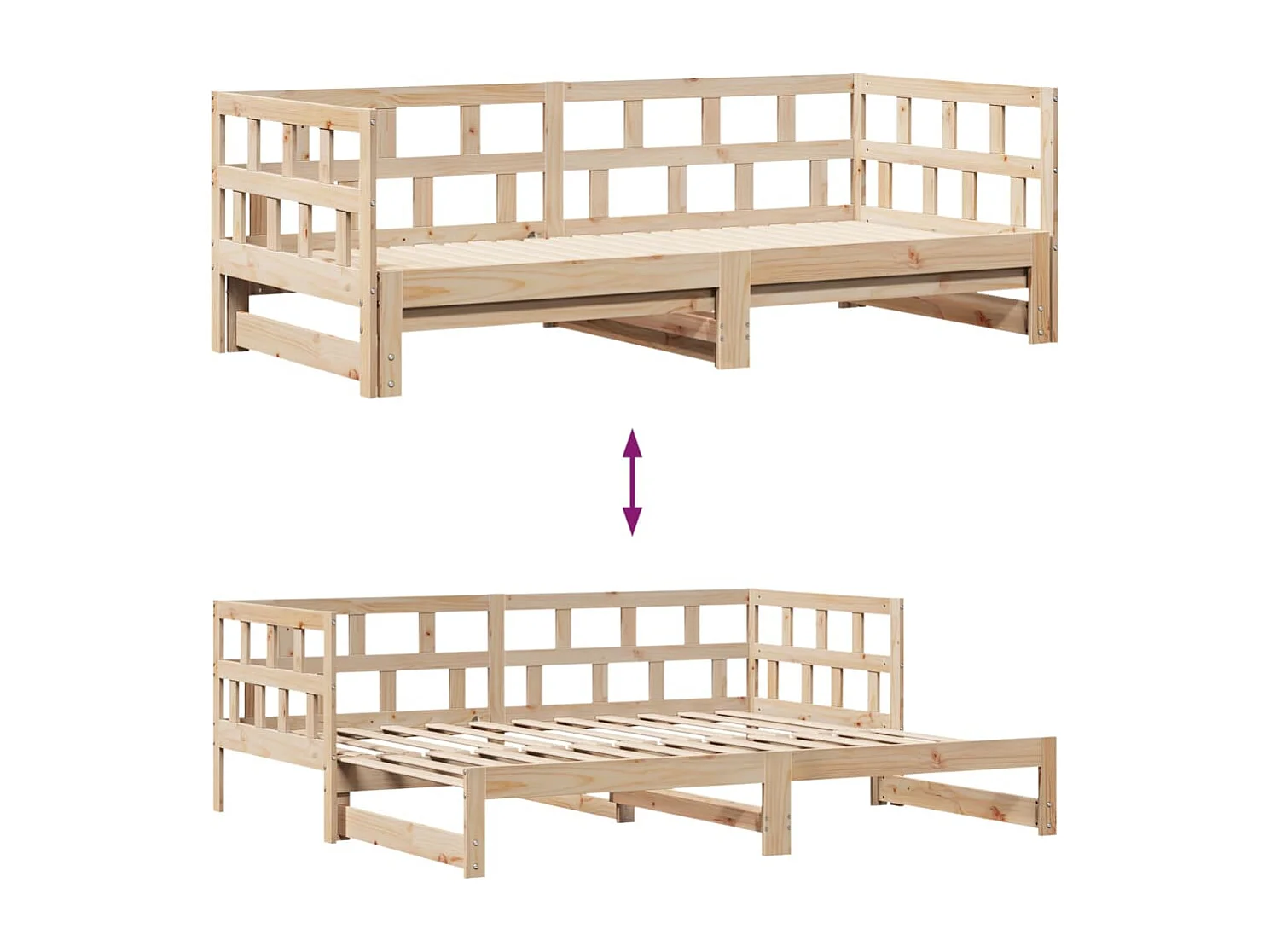Lit de jour avec gigogne et tiroirs sans matelas 90x200 cm