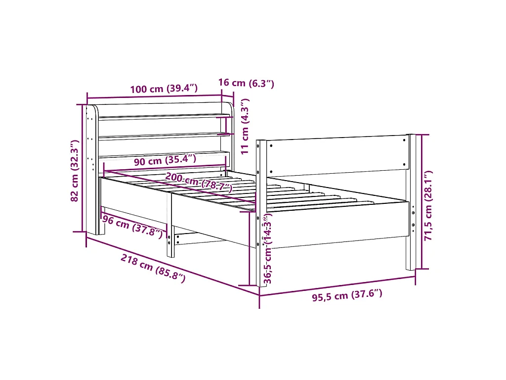 Cadre de lit sans matelas blanc 90x200 cm bois de pin massif