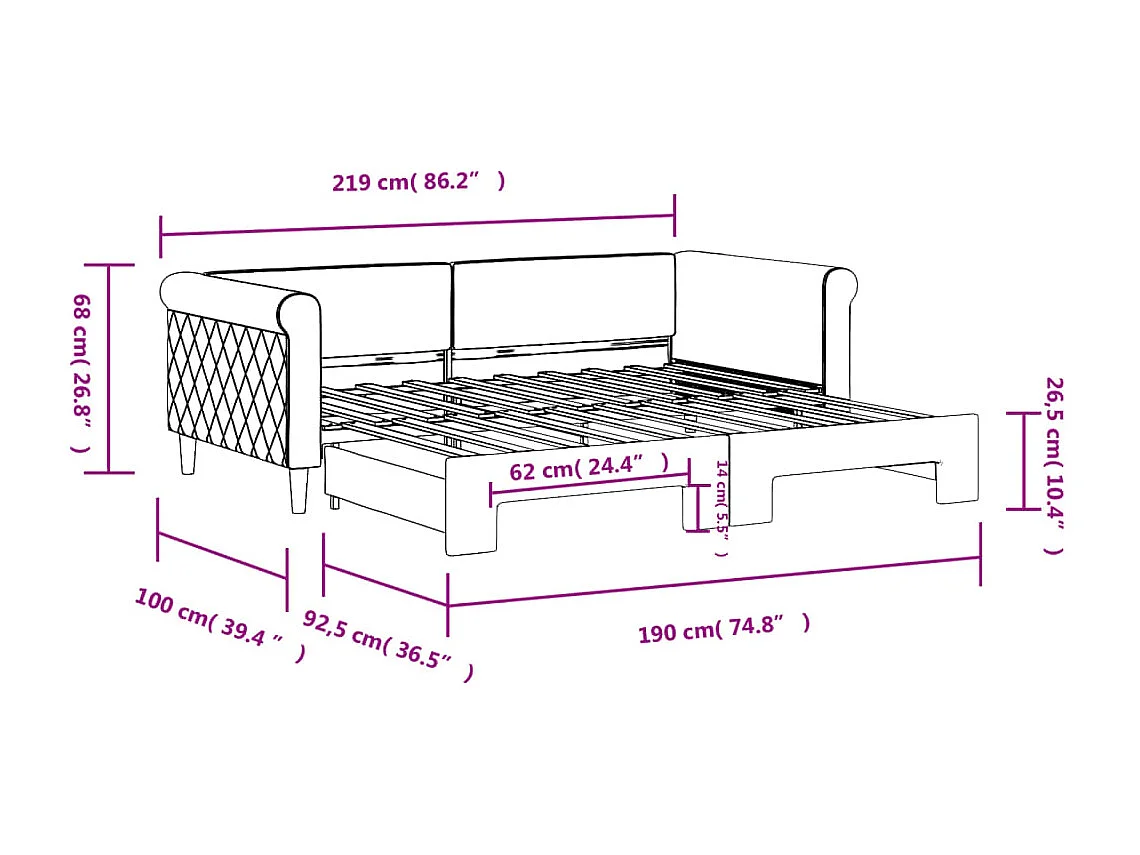 Tagesbett Ausziehbar Dunkelgrau 90x190 cm Samt