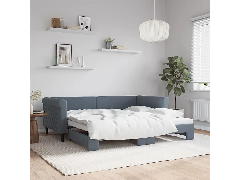 Slaapbank met onderschuifbed 90x190 cm fluweel donkergrijs