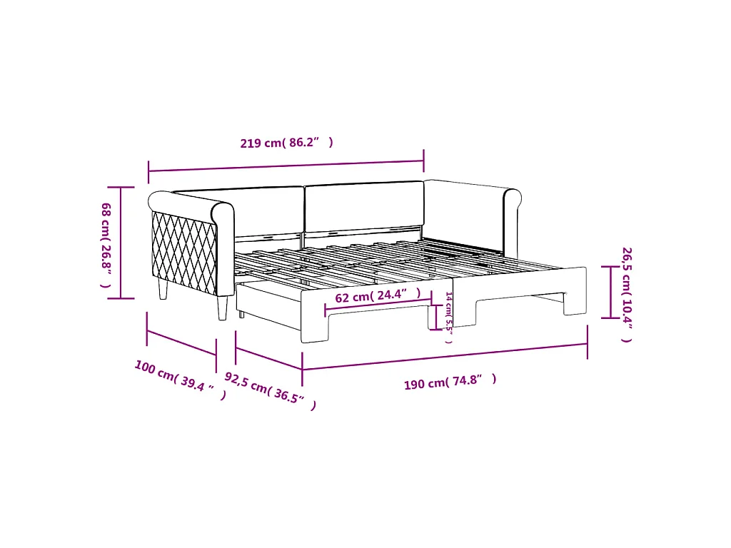 Slaapbank met onderschuifbed 90x190 cm fluweel donkergrijs