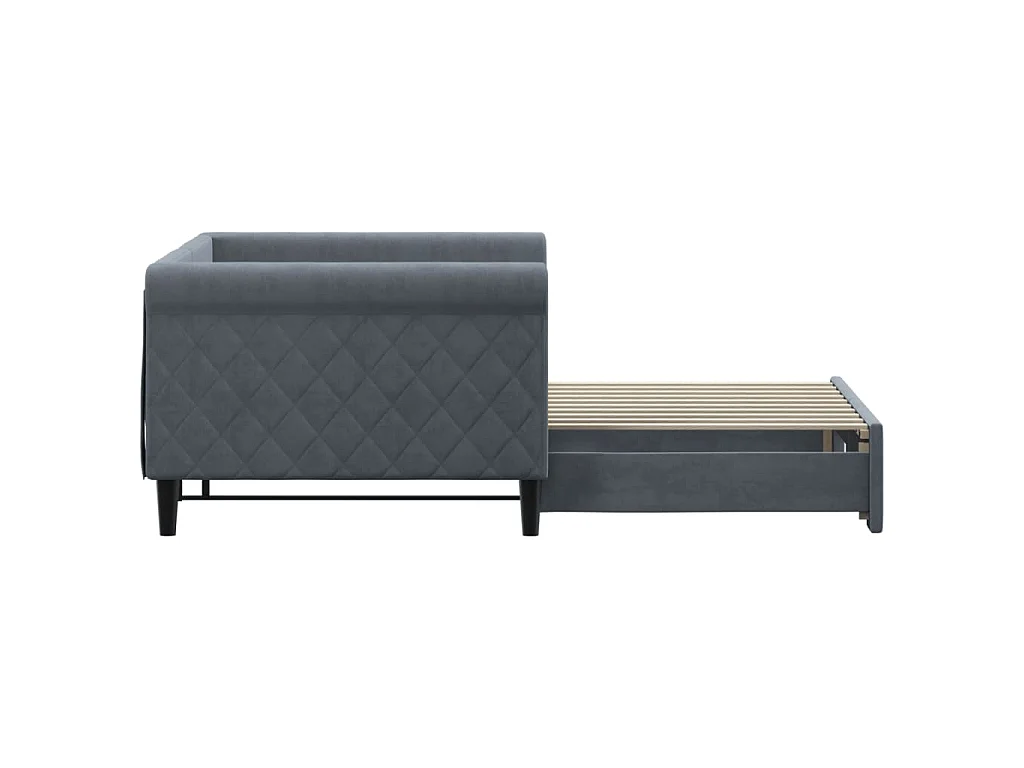 Slaapbank met onderschuifbed 90x190 cm fluweel donkergrijs