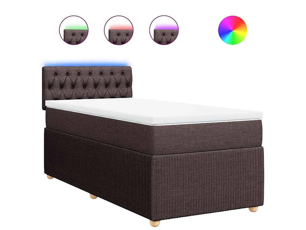 Cama box spring con colchón tela marrón oscuro 100x200 cm