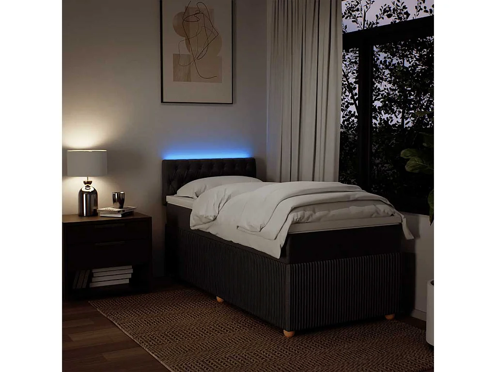 Cama box spring con colchón tela marrón oscuro 100x200 cm