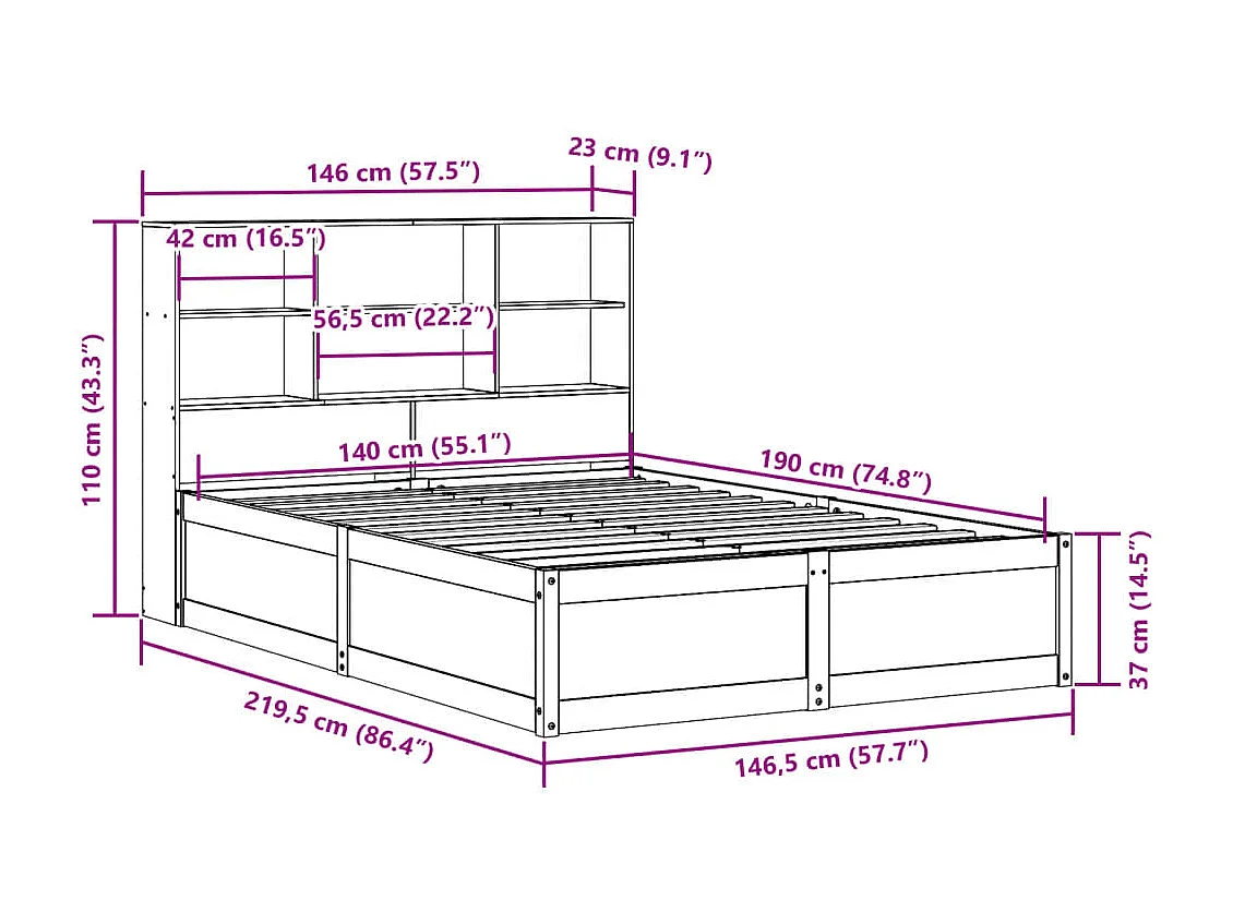 Cadre de lit sans matelas blanc 140x190 cm bois de pin massif
