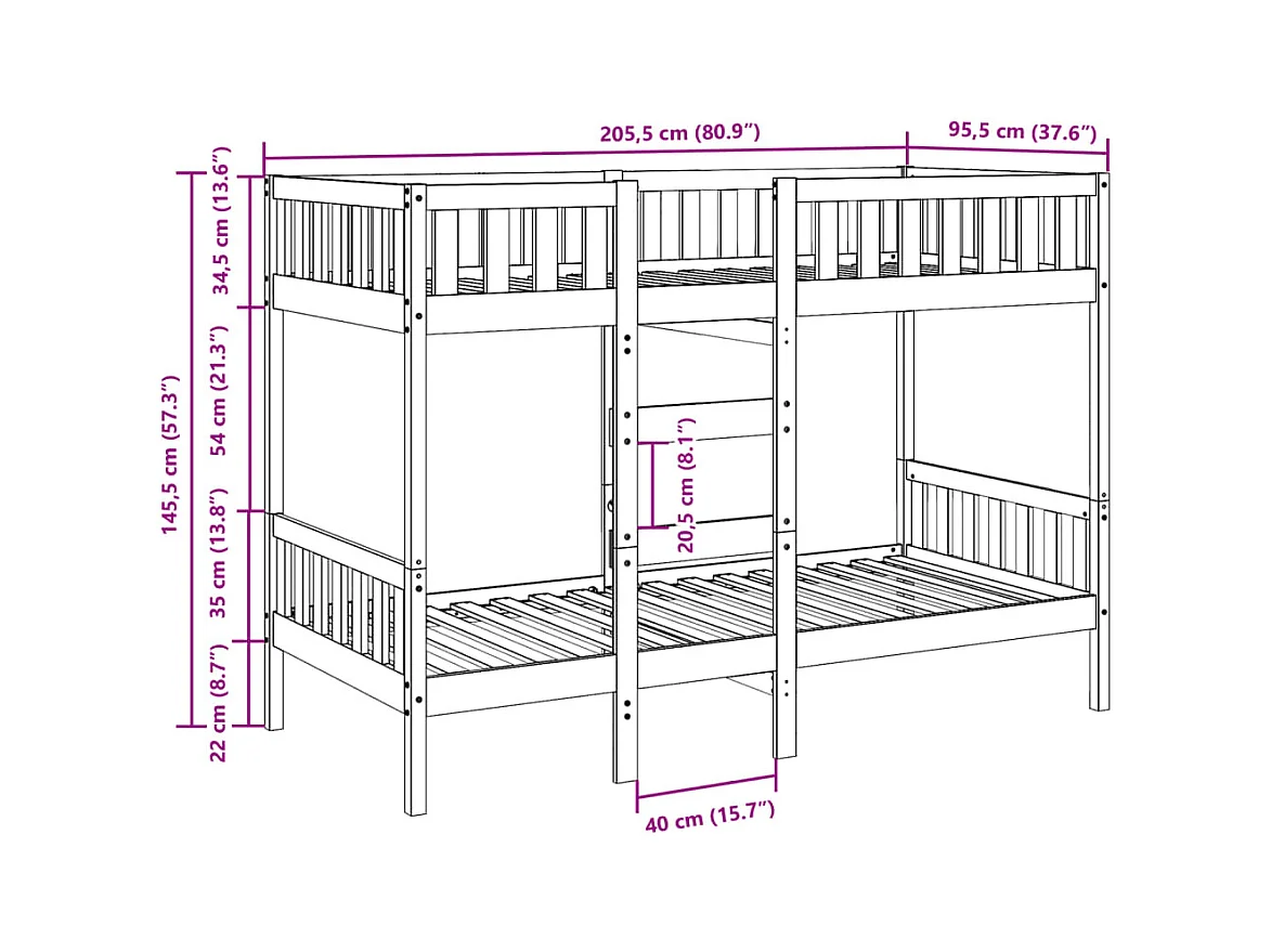 Lit superposé 90x200 cm Bois de pin massif