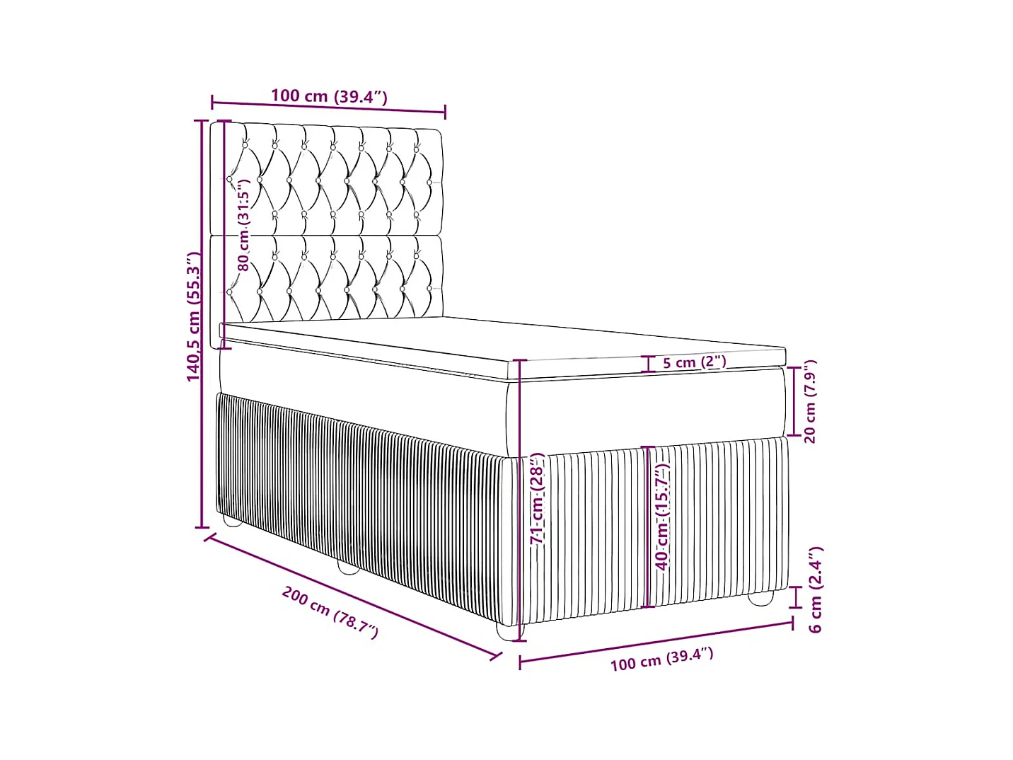 Sommier à lattes de lit avec matelas Gris clair 100x200cm Tissu
