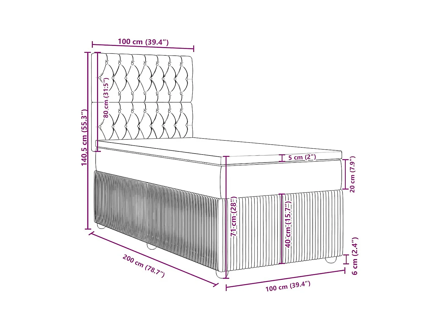 Sommier à lattes de lit avec matelas Gris clair 100x200cm Tissu