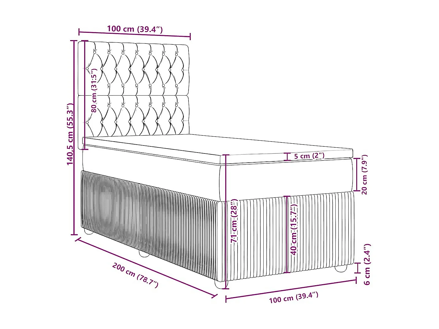 Sommier à lattes de lit avec matelas Gris clair 100x200cm Tissu