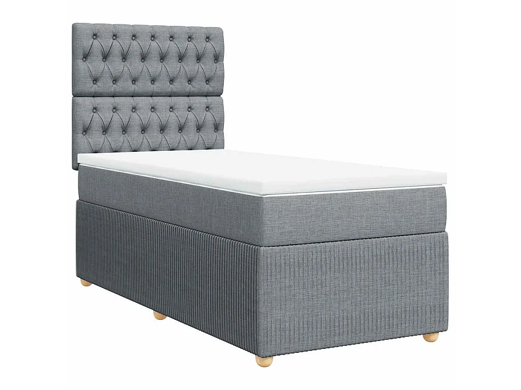 Cama box spring con colchón tela gris claro 100x200 cm