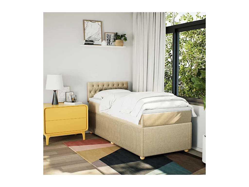 Sommier à lattes de lit avec matelas Crème 100x200 cm Tissu