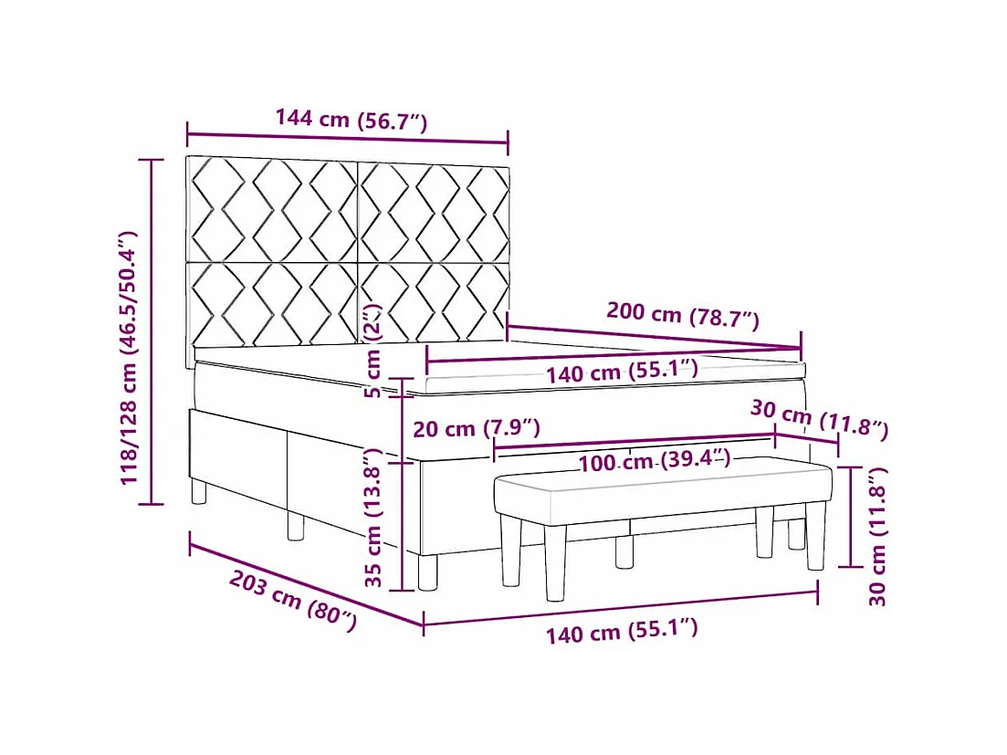 Lit à ressorts avec matelas Gris clair 140 x 200 cm tissu