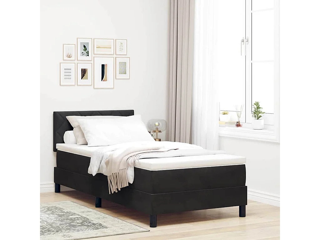 Boxspringbett mit Matratze Schwarz 90 x 190 cm Samt