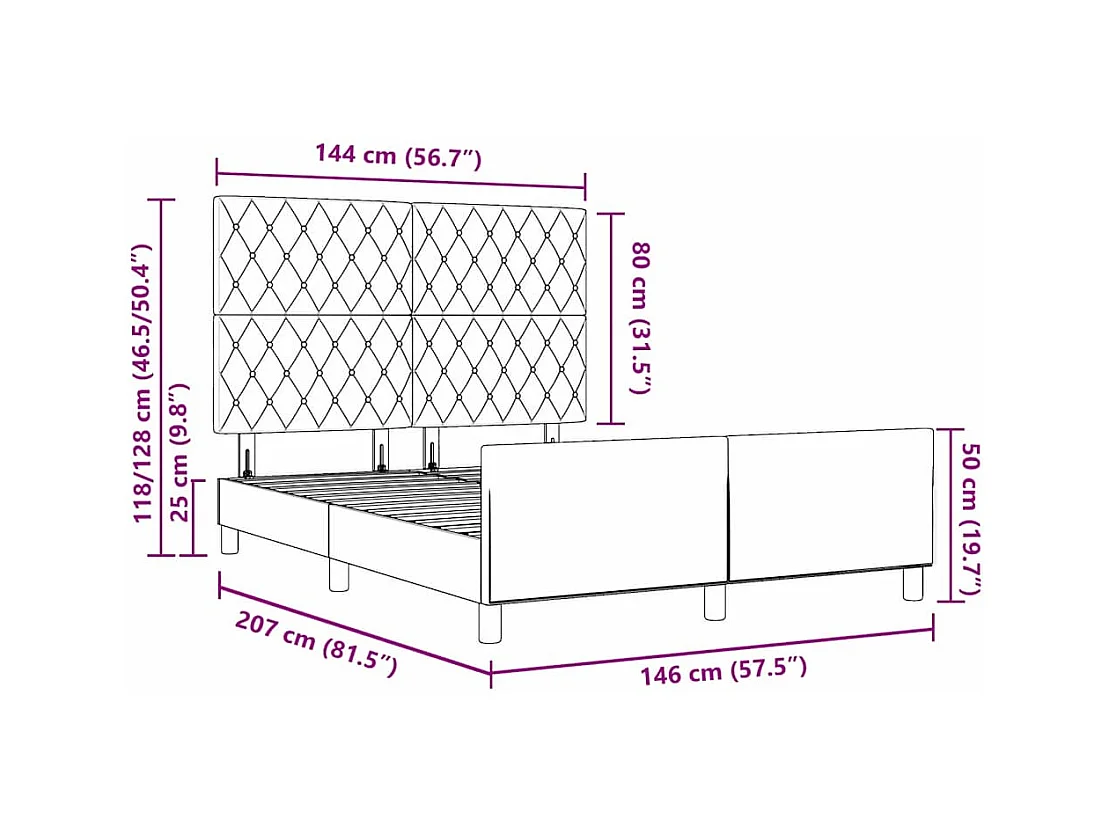 Cadre de lit avec tête de lit Gris foncé 140 x 200 cm Velours