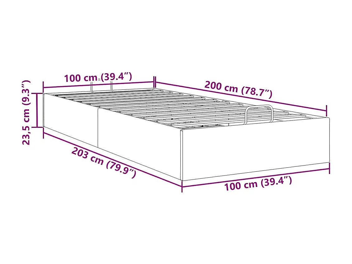 Estrutura de cama otomana sem colchão 100x200cm cinzento escuro