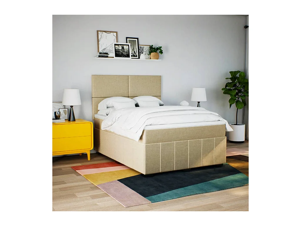 Sommier à lattes de lit avec matelas Crème 160x200 cm Tissu