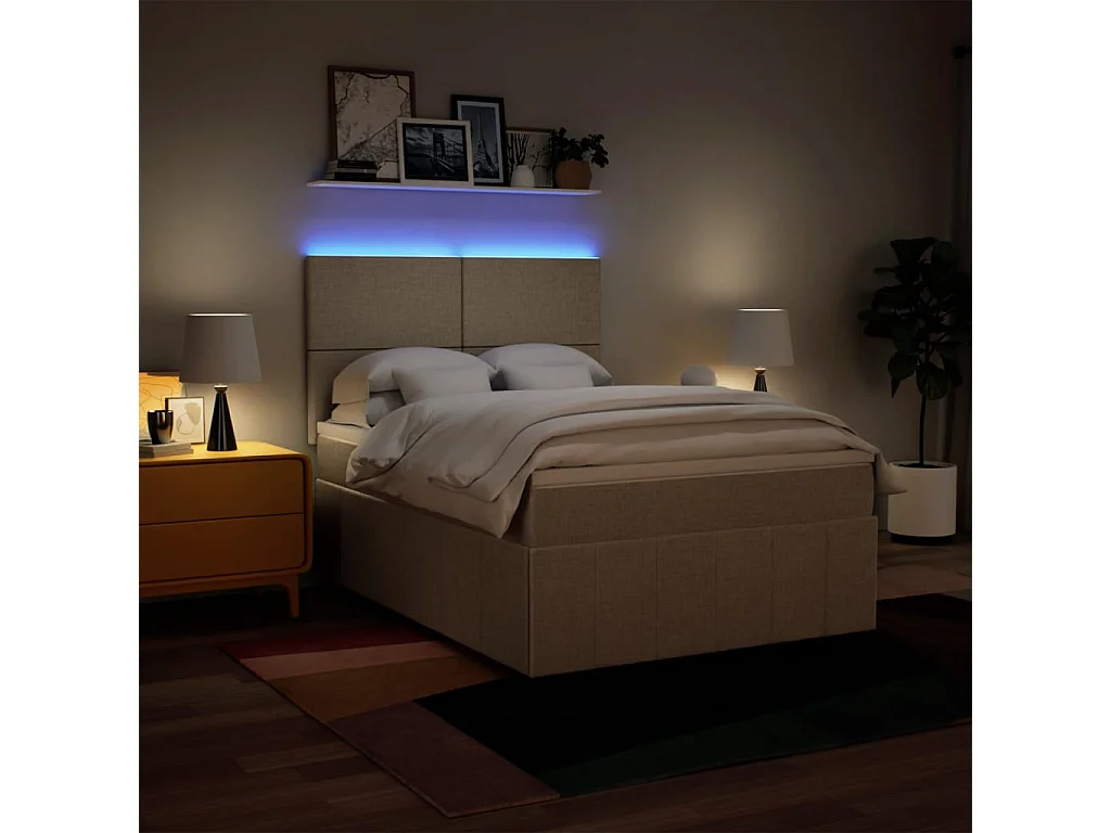 Cama box spring con colchón tela color crema 160x200 cm