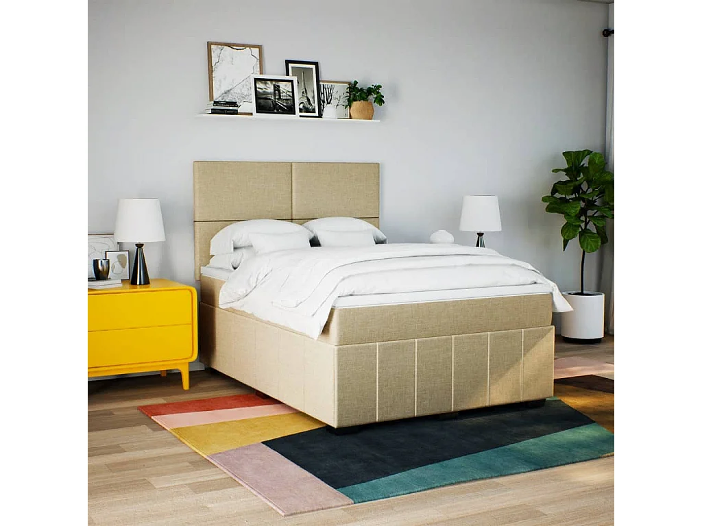 Boxspring met matras stof crèmekleurig 160x200 cm