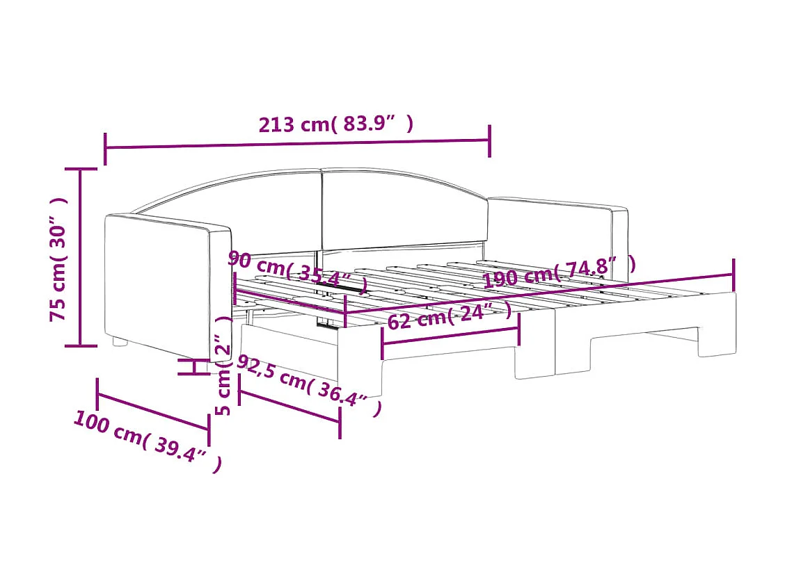 Tagesbett Ausziehbar Schwarz 90x190 cm Stoff