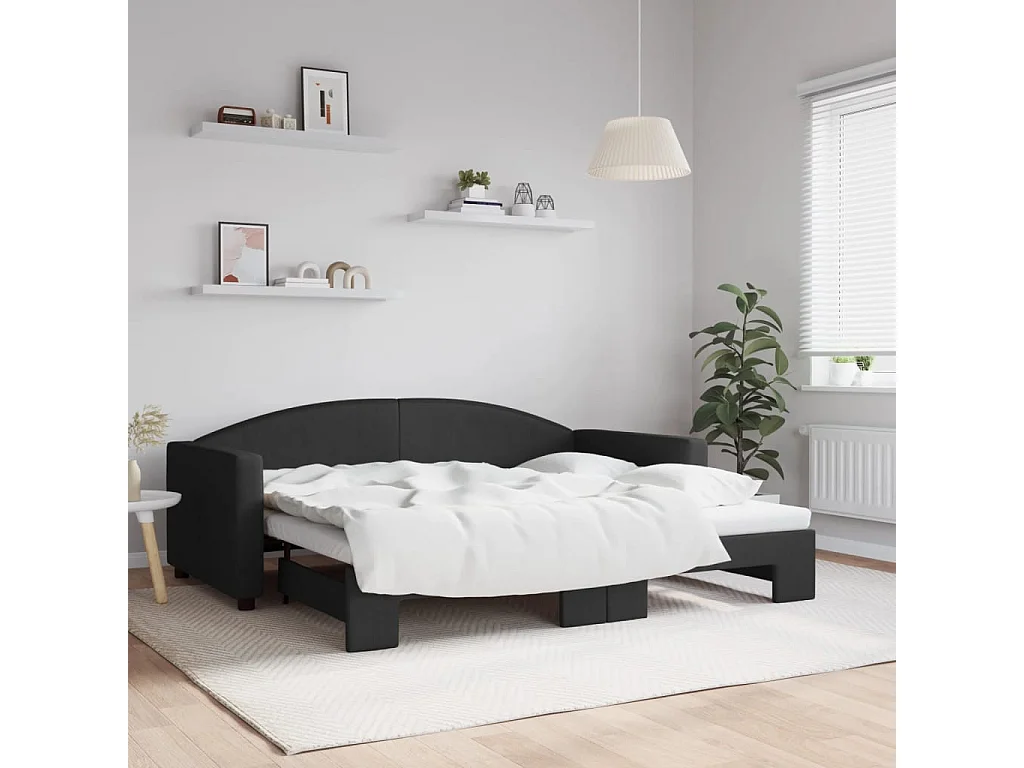 Tagesbett Ausziehbar Schwarz 90x190 cm Stoff