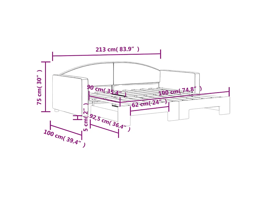 Tagesbett Ausziehbar Schwarz 90x190 cm Stoff