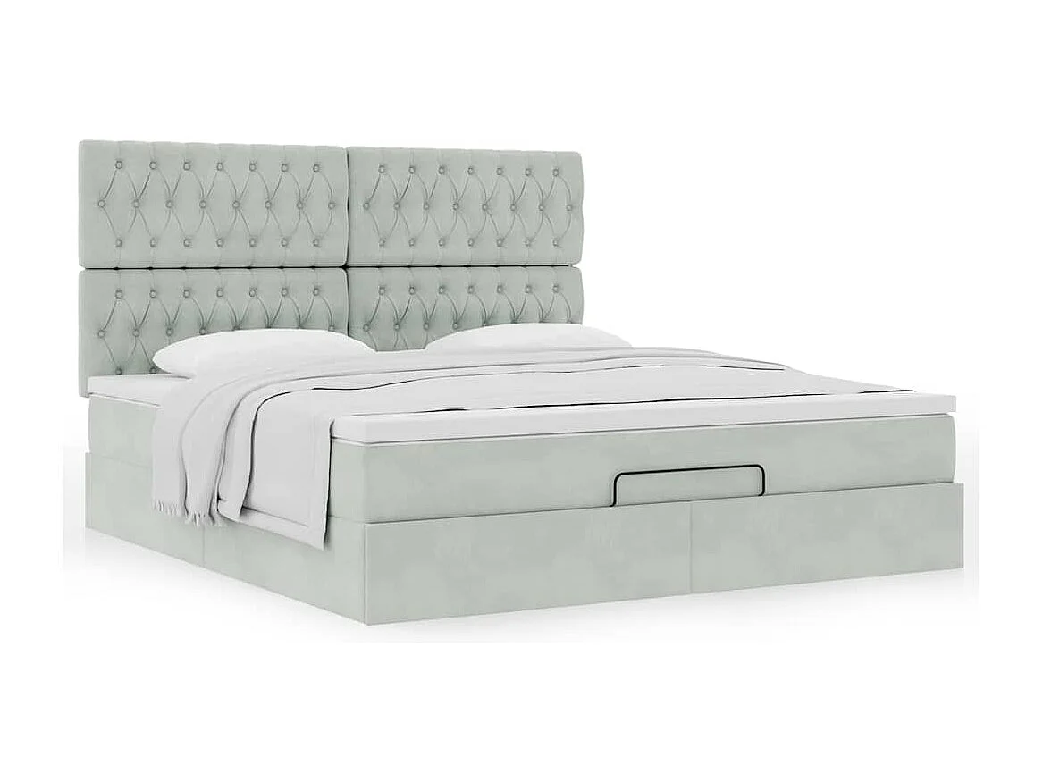 Cadre de lit ottoman et matelas gris clair 160x200cm velours