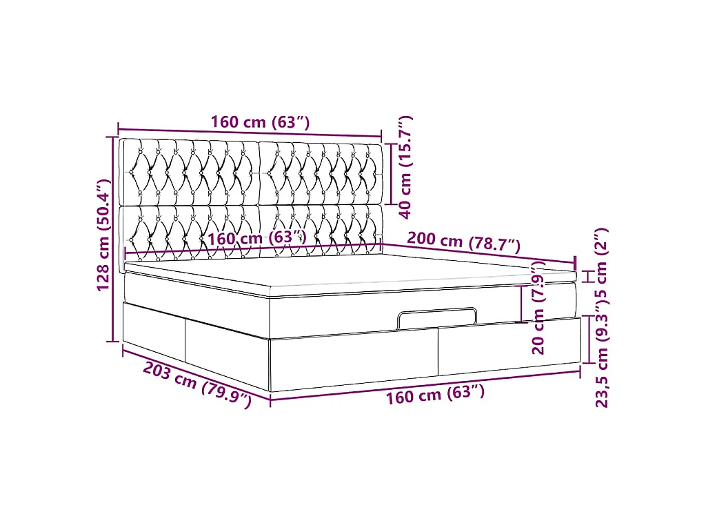 Struttura Letto Pouf con Materassi 160x200 cm in Velluto