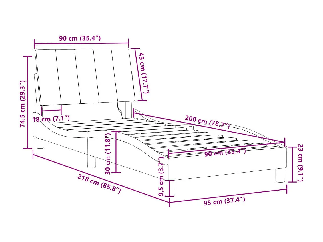Giroletto con LED senza Materasso Hanko Rosa 90x200 cm in Velluto