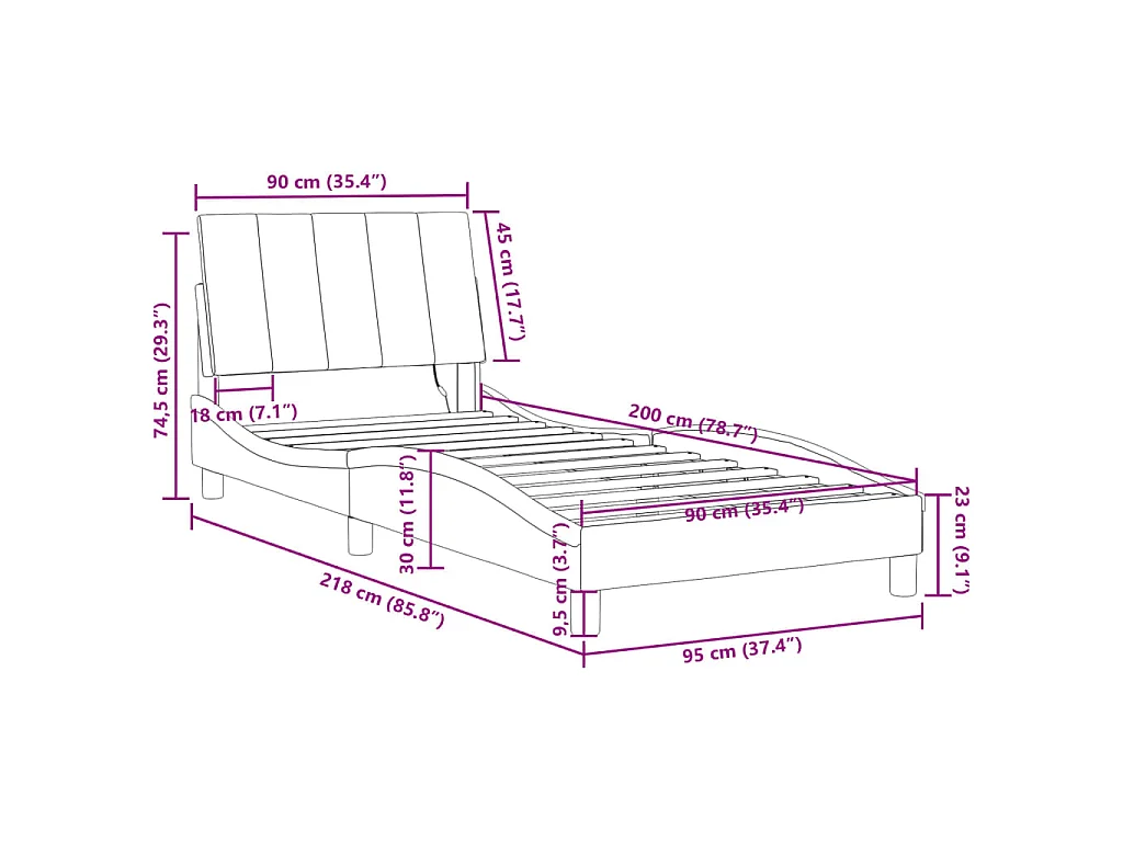 Giroletto con LED senza Materasso Hanko Rosa 90x200 cm in Velluto
